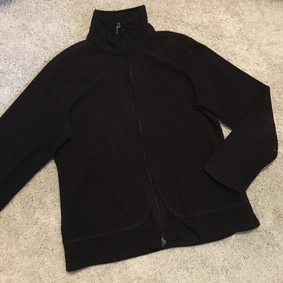 Vintage Retro Stitch Dark Brown Fleece Sweater Zip Up High Collar Jacket - Picture 11 of 16